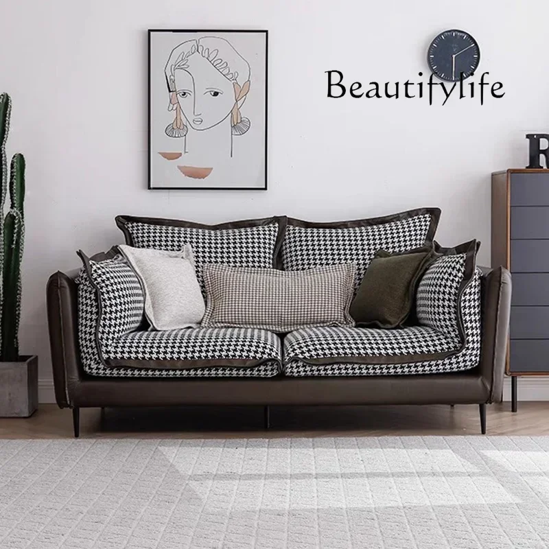 

N Nordic small apartment combination simple modern sofa bird grid technology fabric removable sofa