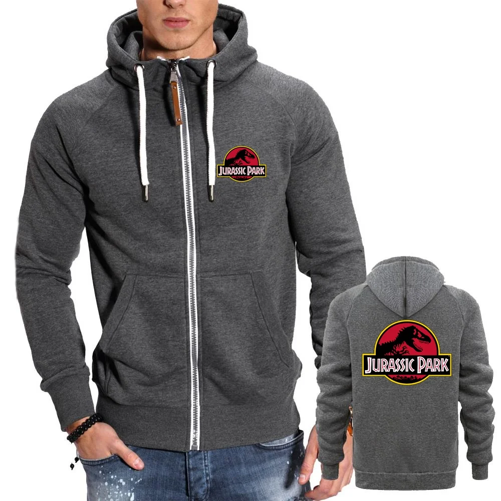 Men Sweatshirts Youth Boys Hoodies Jacket JURASSIC PARK Dinosaur World Graphic Sportwear Outwear Winter Warm Fleece Hooded Coats