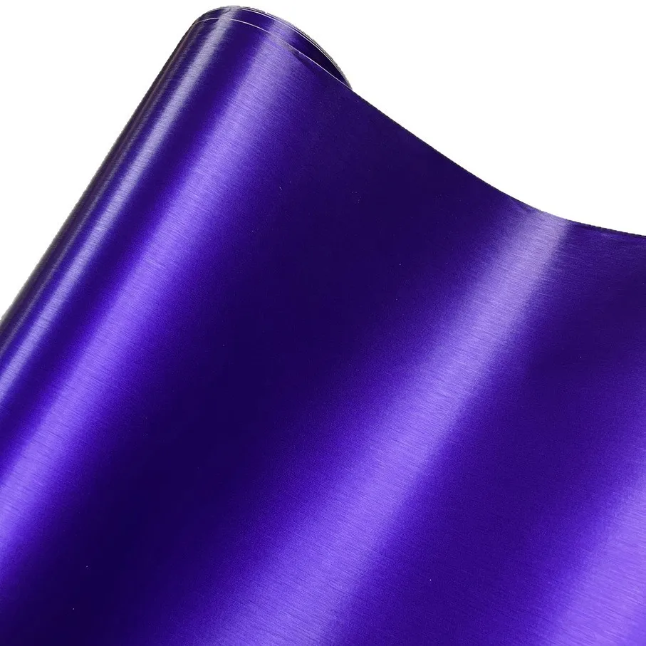 Premium Chrom Matt Lila Gebürstete Metallic-Vinylfolie mit Luftkanälen Selbstklebende Auto-Dekorfolie