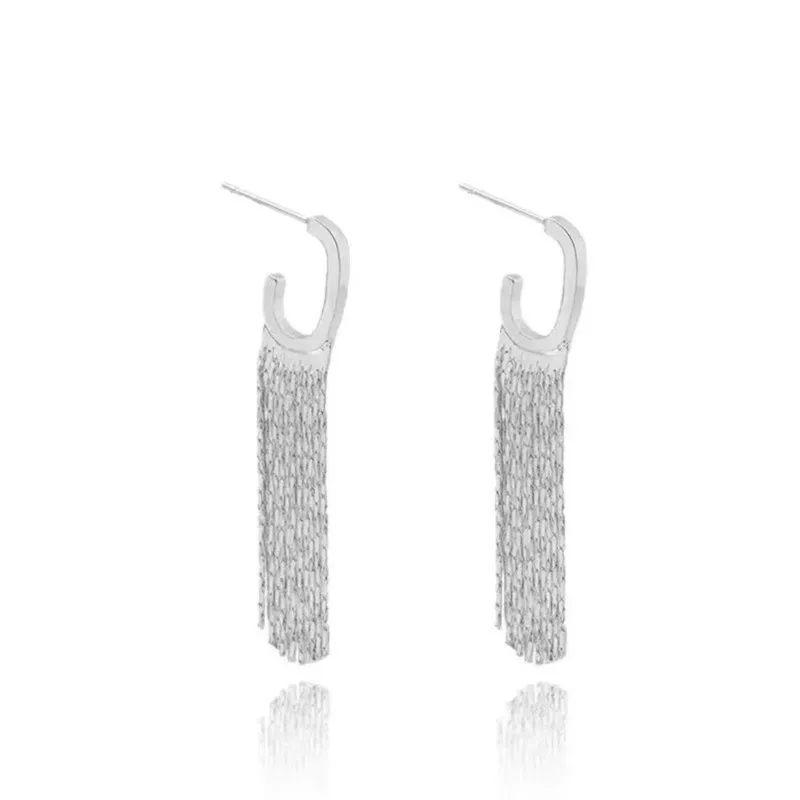 Fashion Statement Silver Color Long Metal Chain Bling Tassel Earrings for Women Wedding Ms Hot Jewelry Pendant Gifts Wholesale