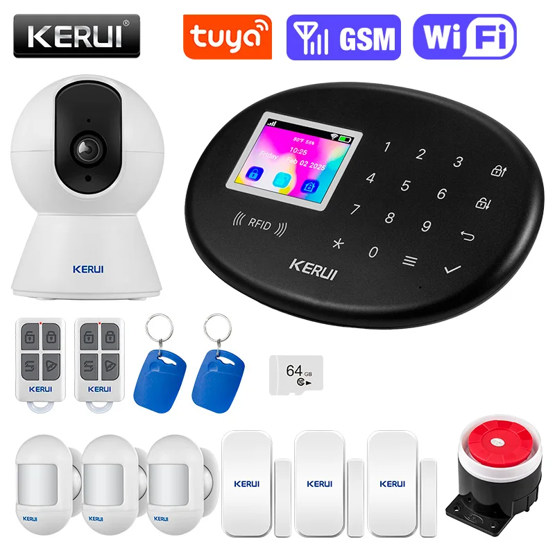 

KERUI новая система сигнализации W202 для дома, Wi-Fi, GSM сигнализация, камера наблюдения, охранная безопасность, Tuya Smart APP, датчик движения, детектор