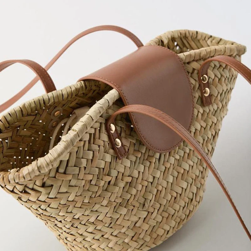 Bohemian Straw Tote Bags For Women Luxury Designer Handbag And Purse 2024 New In Papyrus Woven Small Beach Underarm Shoulder Bag