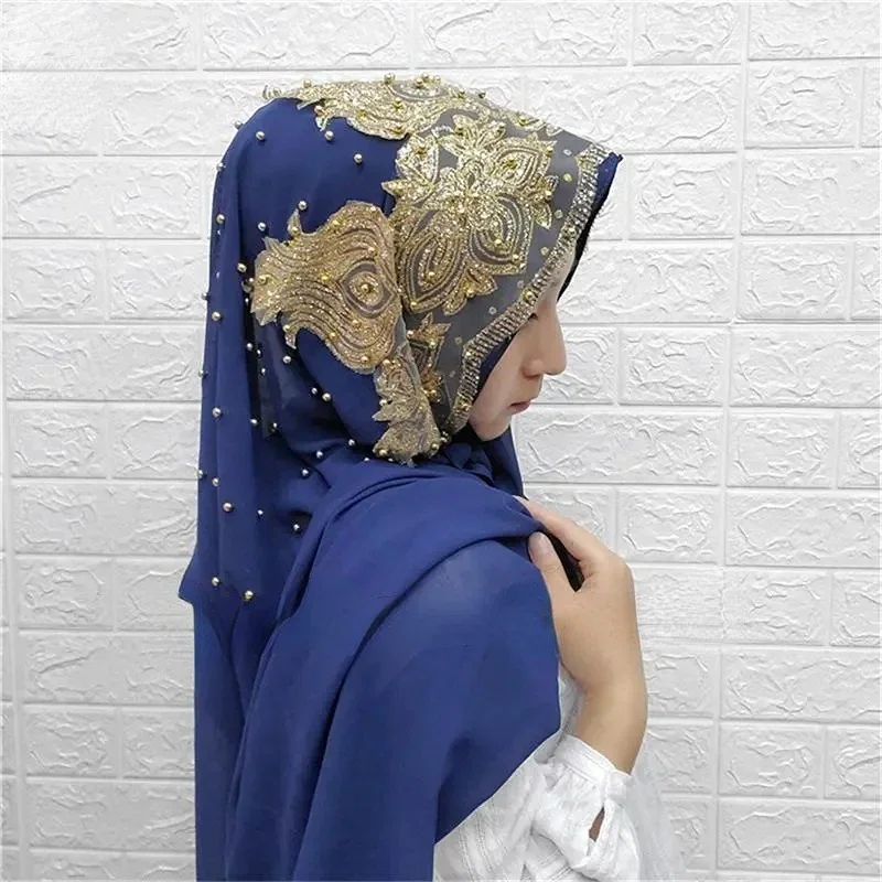 Muslim Chiffon Hijab Scarf For Women Luxury Embroidery Head Wrap Ladies Breathable Summer Hijab Easy Wear Islamic Scarf Headwear