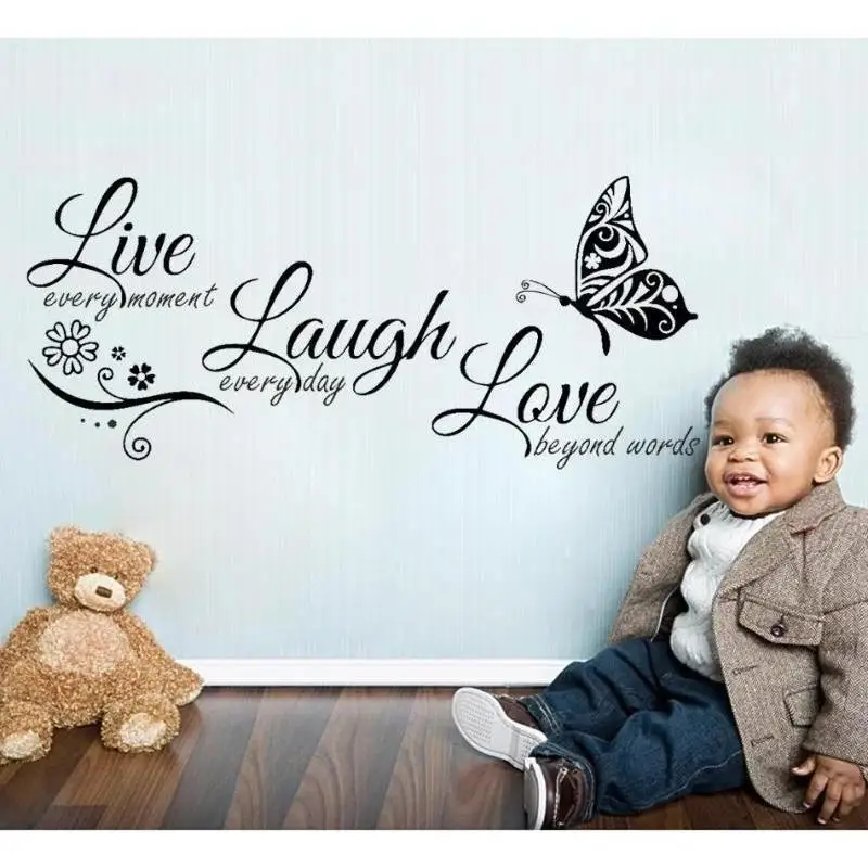 Beautiful New Live Laugh Love Butterfly Flower Wall Art Sticker Modern Wall Decals Quotes Vinyls Stickers Home Decor Living Room