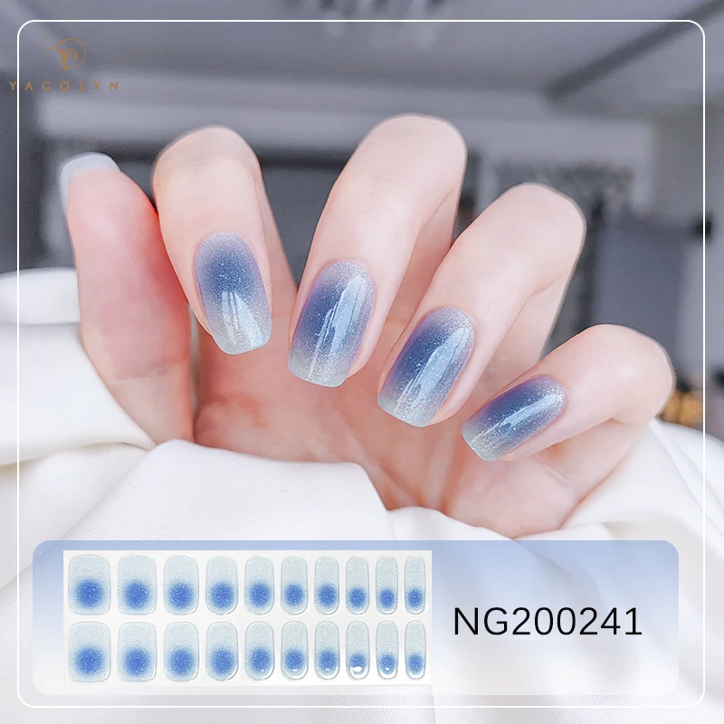 Envolturas de uñas de Gel semicuradas con borde de 16/20 puntas, Adhesivo de Color Simple, resistente al agua, juego de pegatinas de uñas de Gel de larga duración para lámpara UV, necesita