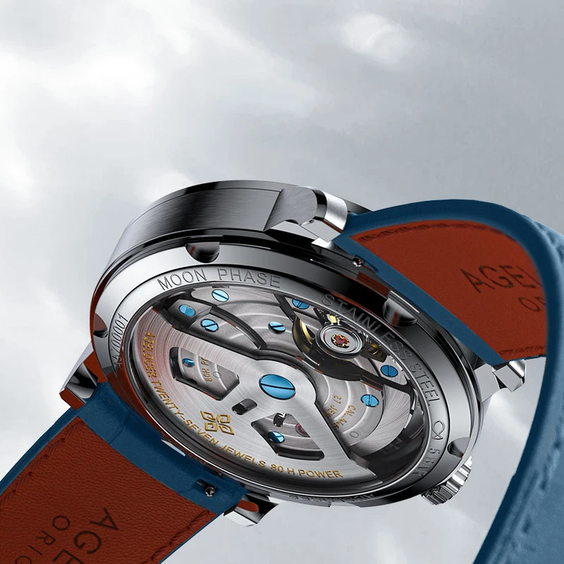 AGELOCER Men's Watch 29.51-Day Blue Aventurine Moon Phase Complication - Unique Birthday Gift for Him