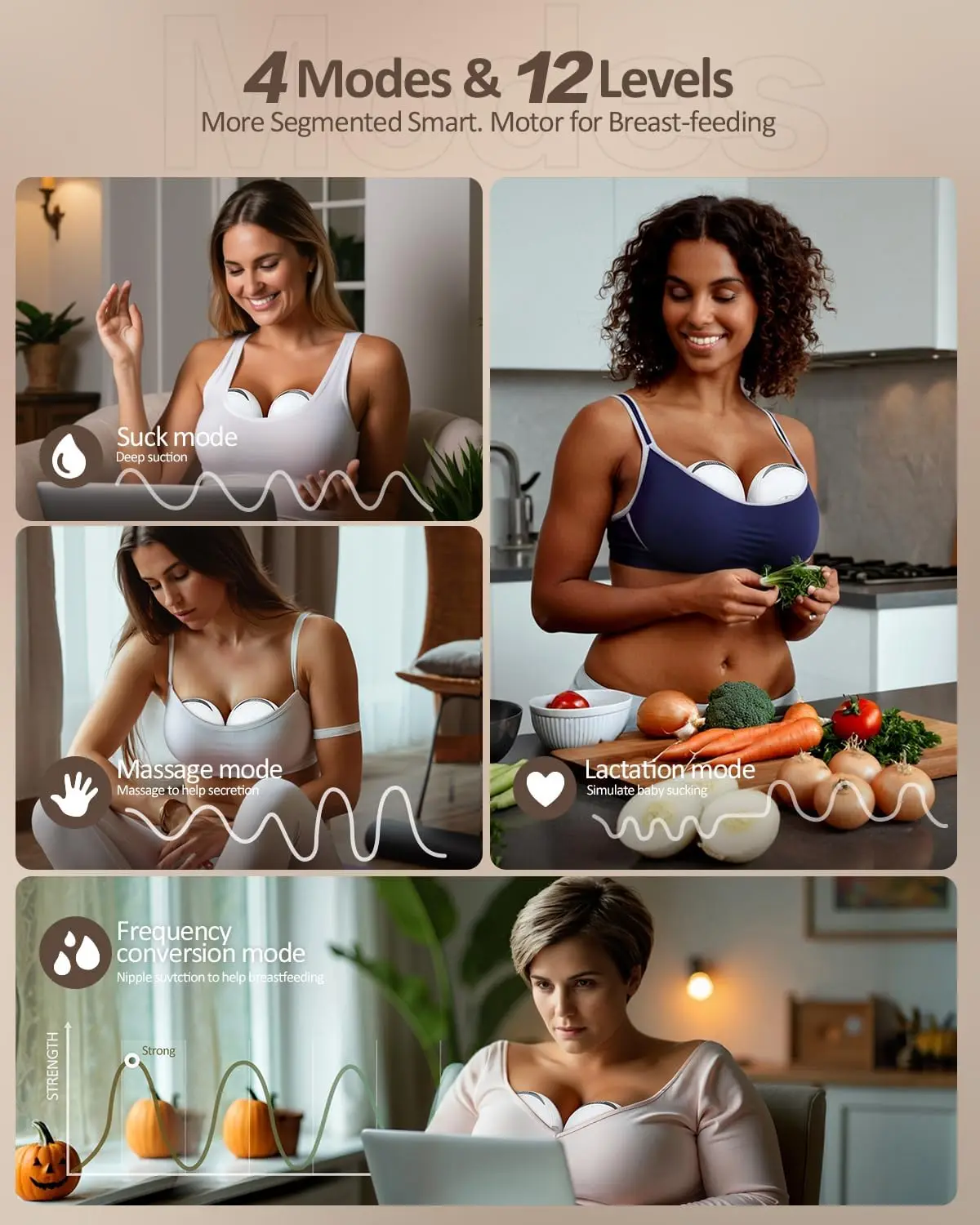 مضخة الثدي الكهربائية التي يمكن ارتداؤها بدون استخدام اليدين على شكل قذيفة USB قابلة للشحن 1200 مللي أمبير 4 أوضاع 12 مستويات مضخة حليب الثدي الصامتة غير المؤلمة #2