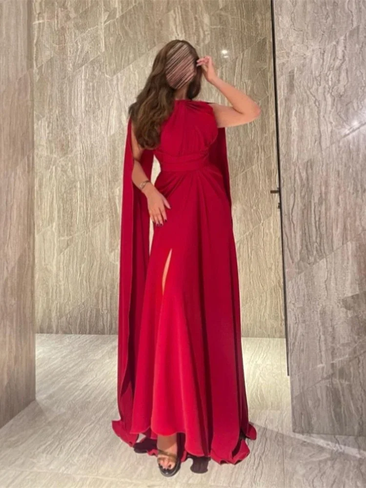 Vestidos De graduación elegante cuello alto vaina celebridad pliegue drapeado gasa ocasión vestido De noche Robe De Soirée Femmes فستانmavera