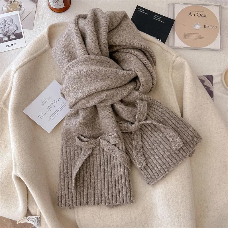 2025 New Women's Autumn and Winter Scarf Luxury 100% Premium Woolen Ribbon Style Warm Scarf Fashion Long Solid Color Scarf