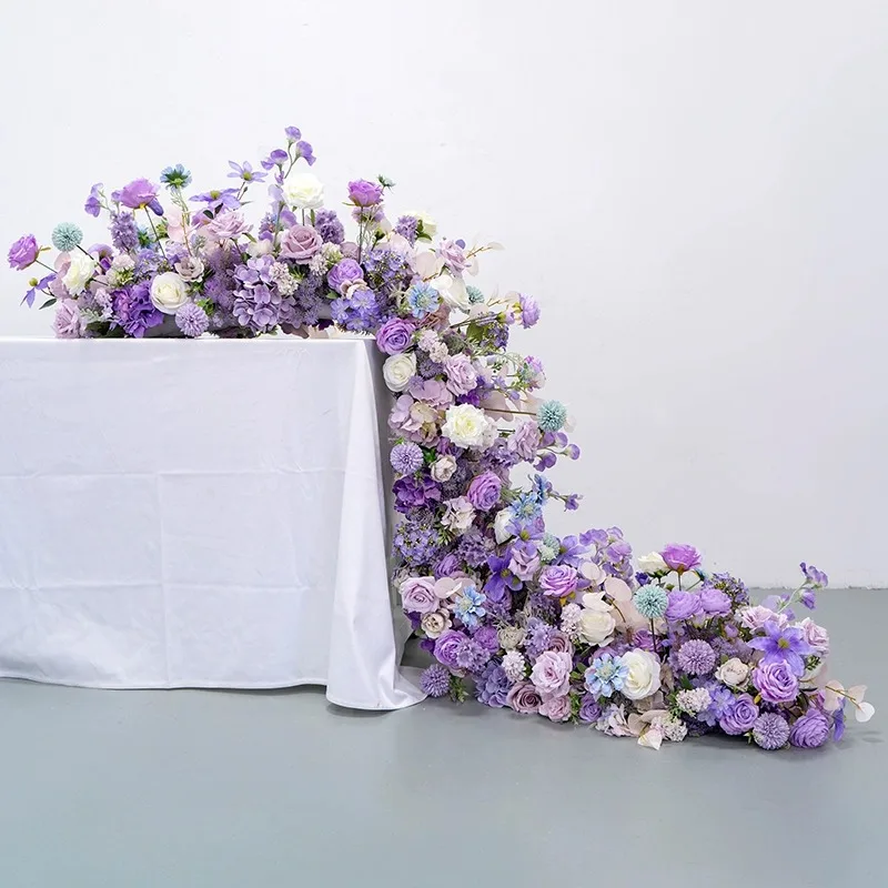 

Pink purple long table flower arrangement, hotel wedding banquet festival window decoration fake flower simulation flower