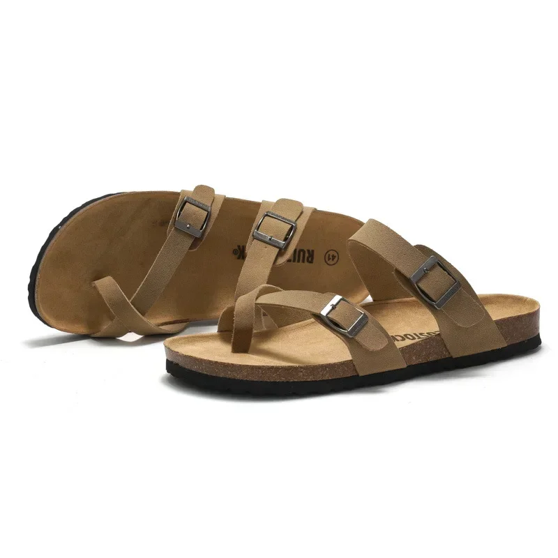 Cork Beach Sandals For Women Men Fashion Soft Thick Sole Cork Slippers Summer Beach Shoes Home Open Toe Flat Sandals