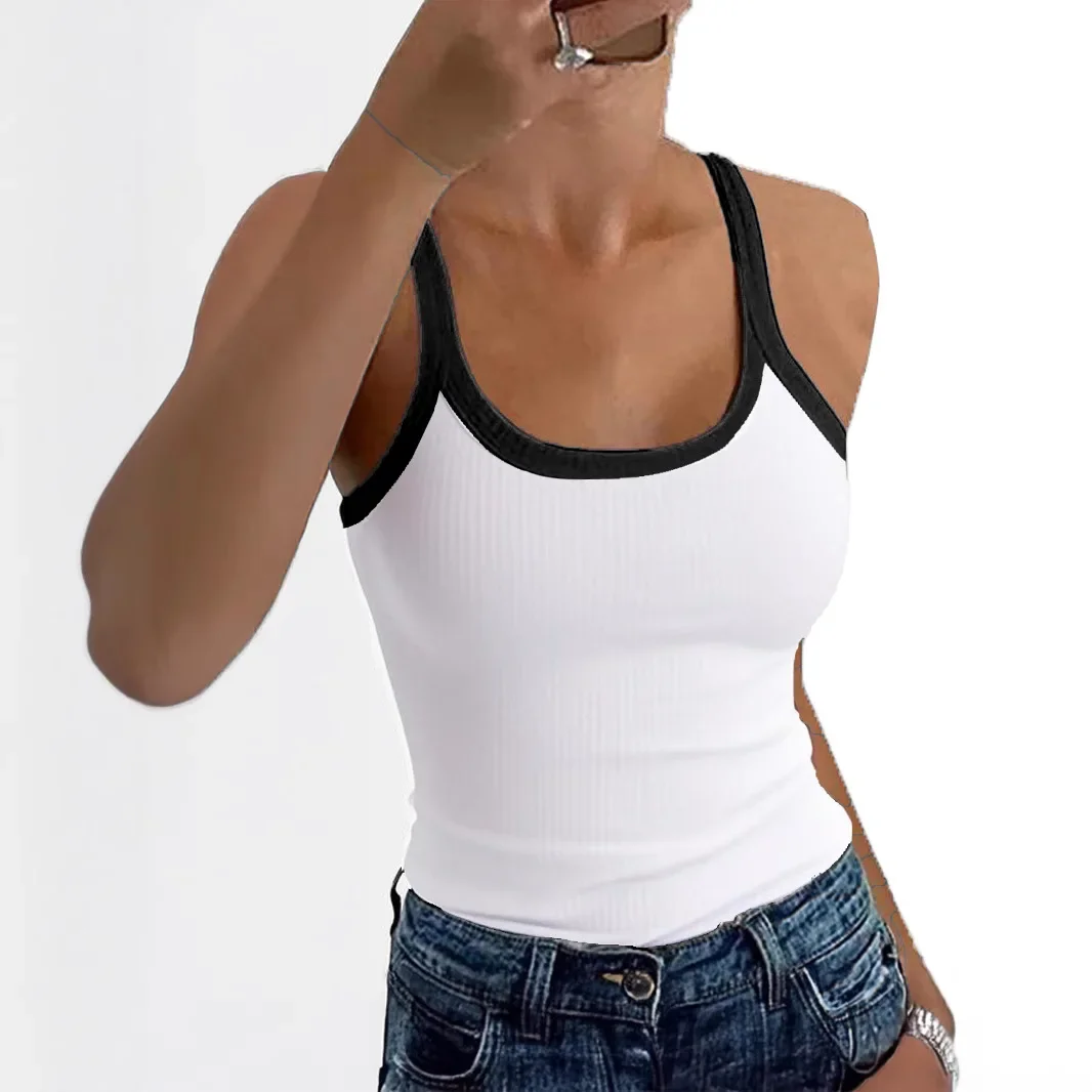 Chaleco con tirantes para mujer, ropa interior y exterior sin mangas, Top Base de fibra de poliéster, tela mixta sin decoración, verano 2025, 2025