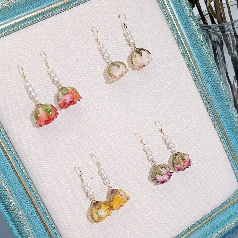 

Multicolor Natural Rose Flower Earrings Handmaking Epoxy Resin Rose Earrings Cute Dried Flower Flower Earrings Jewelry Wholesale