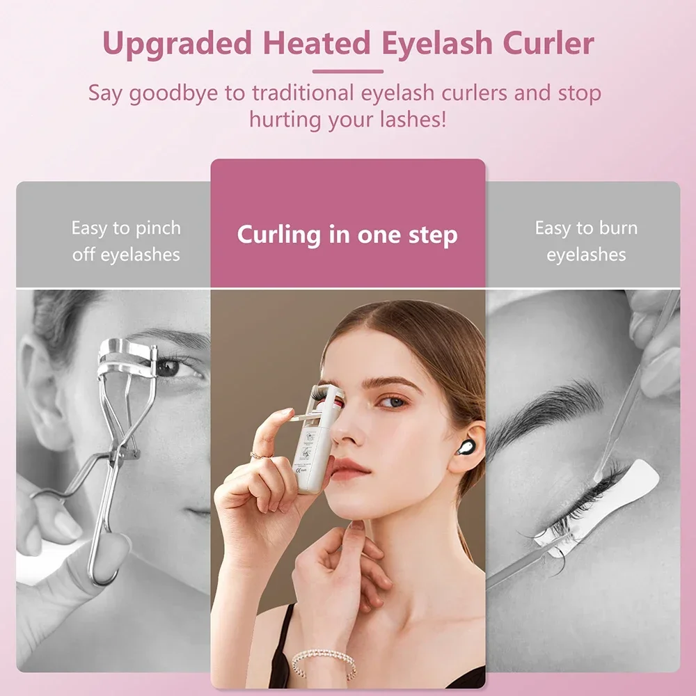 Electric Heated Eyelash Curler Long-Lasting Curling Eye Lash Perm Eyelashes Clip Eyelash Curler Device Makeup Tool Battery Power