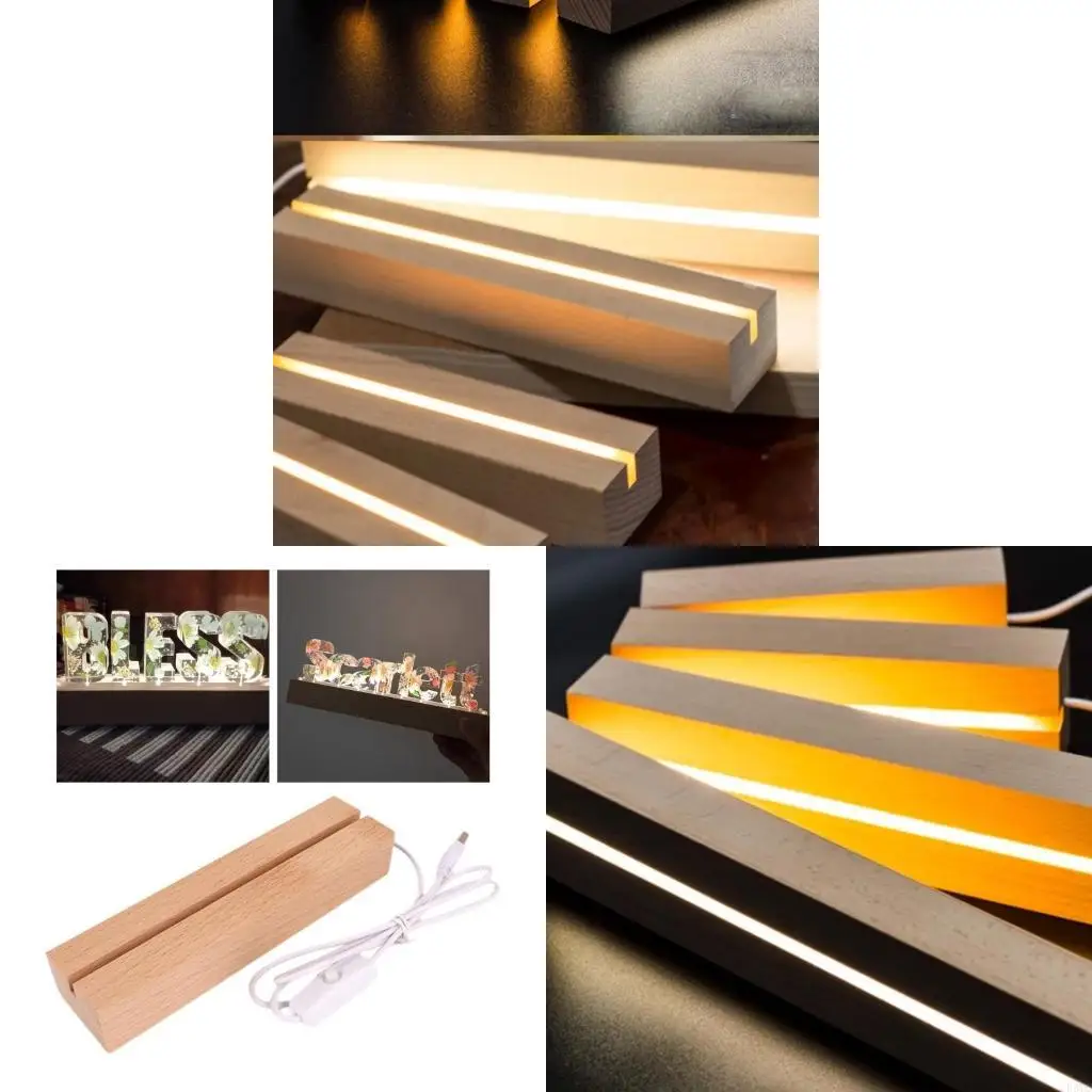 R3MC Light Display Base خشبي عرض LED قاعدة شاشة الخشب معرض حامل الكريستال الزجاجي القاعدة للفن الراتنج