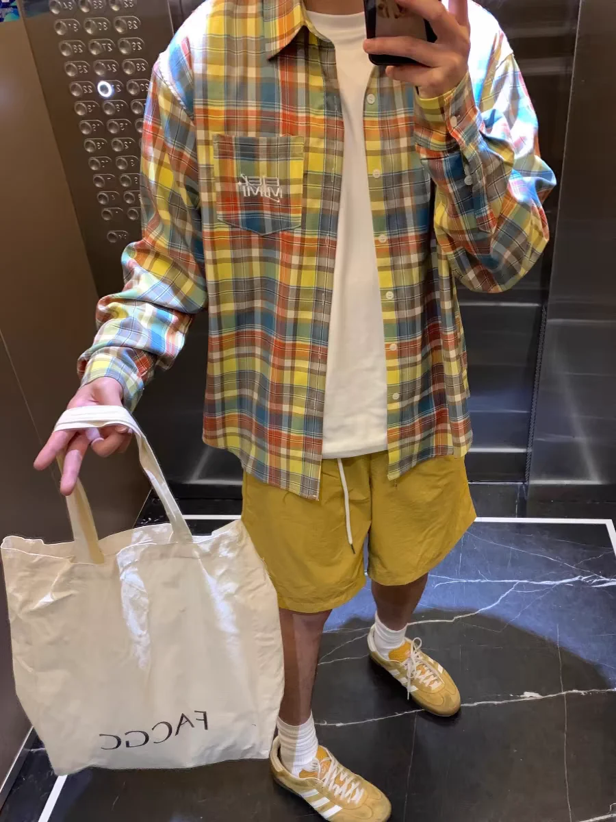 

Summer Dopane Contrast Color Plaid Loose Long Sve Men's irt Street Sle Casual Sun Protection Couple's irt