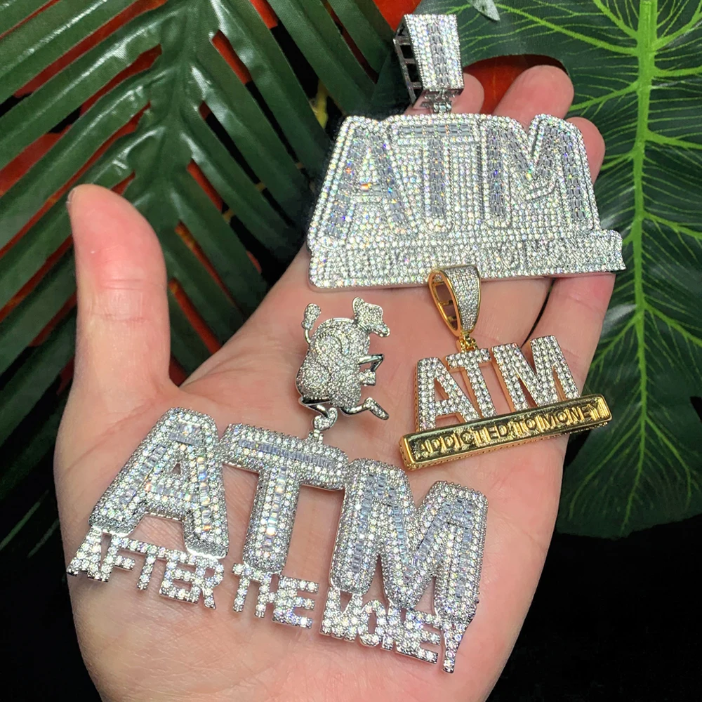 2025 New Fashion Money HIP HOP ATM Pendant Necklaces Gold Silver Color Iced Out Cubic Zirconia Charm Choker Women HipHop Jewelry