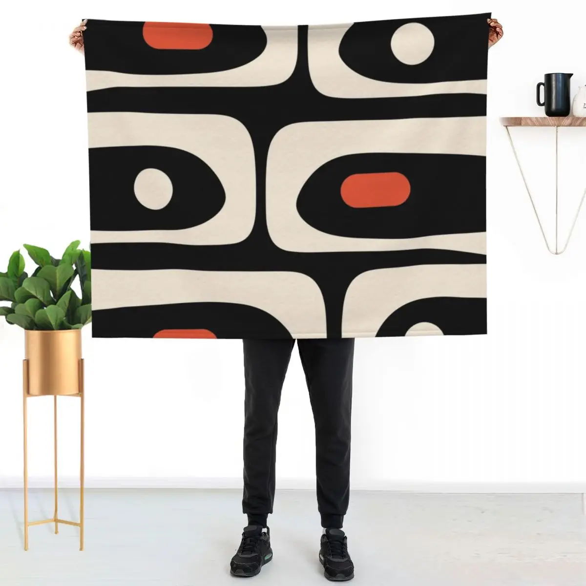 

Mid Century Modern Piquet Abstract Pattern Black, Orange, and Almond Cream Throw Blanket
