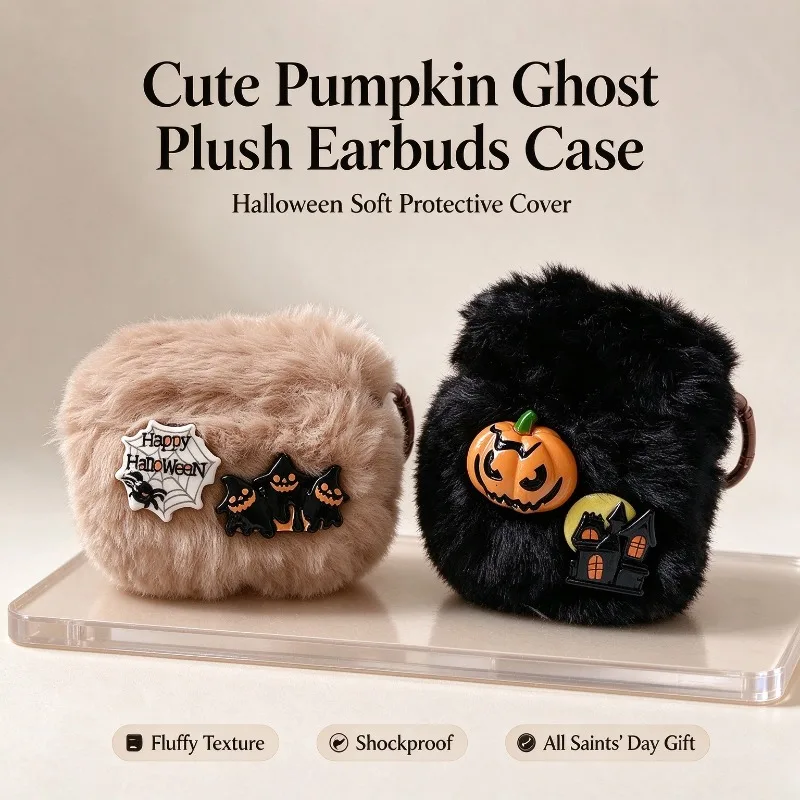 All Saints Day Cartoon Pumpkin Ghost Plush Earphone Case Cute Wireless Earbud Cover for Airpods Pro3 4 5 Holiday Decor Gift