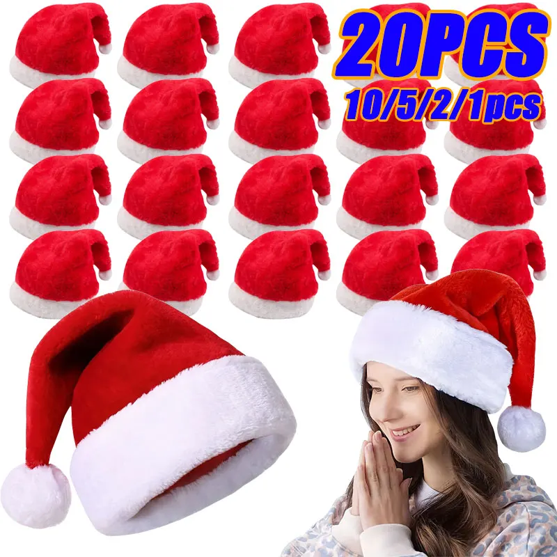 

20/1PCS Non-Woven Santa Hats, Adult Christmas Hats, Christmas and New Year Suitable for Home Kitchen Party Supplies
