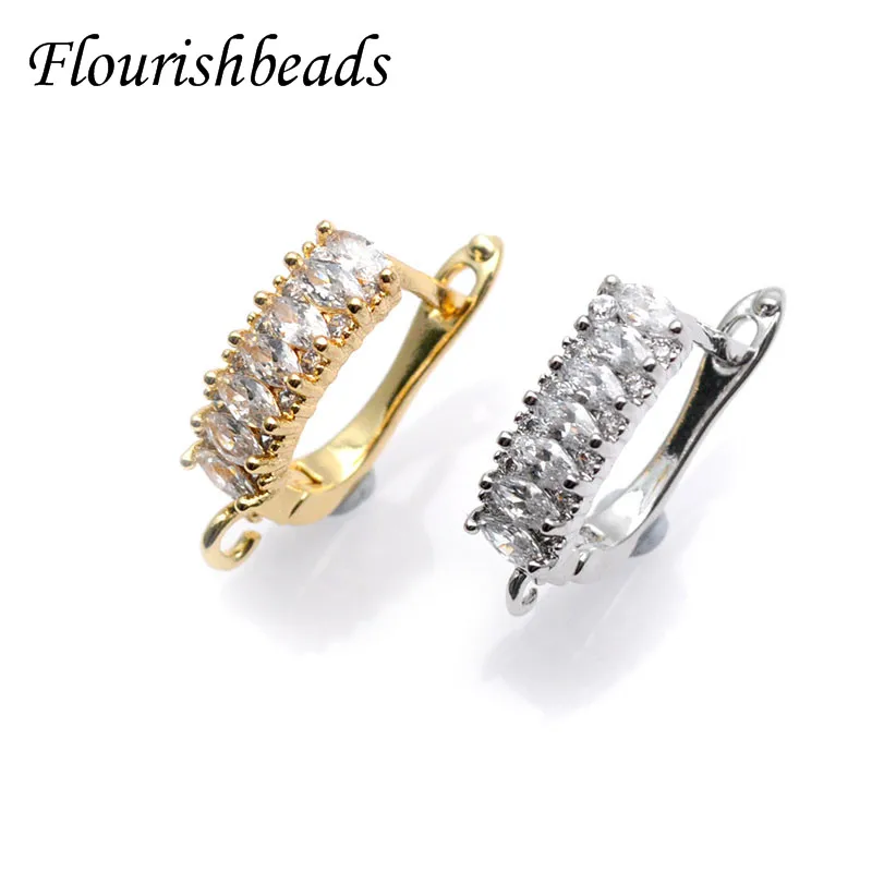 High Quality Real Gold Plating CZ Beads Paved Earring Hooks for Jewelry Making Parts Supplier 30pcs/lot