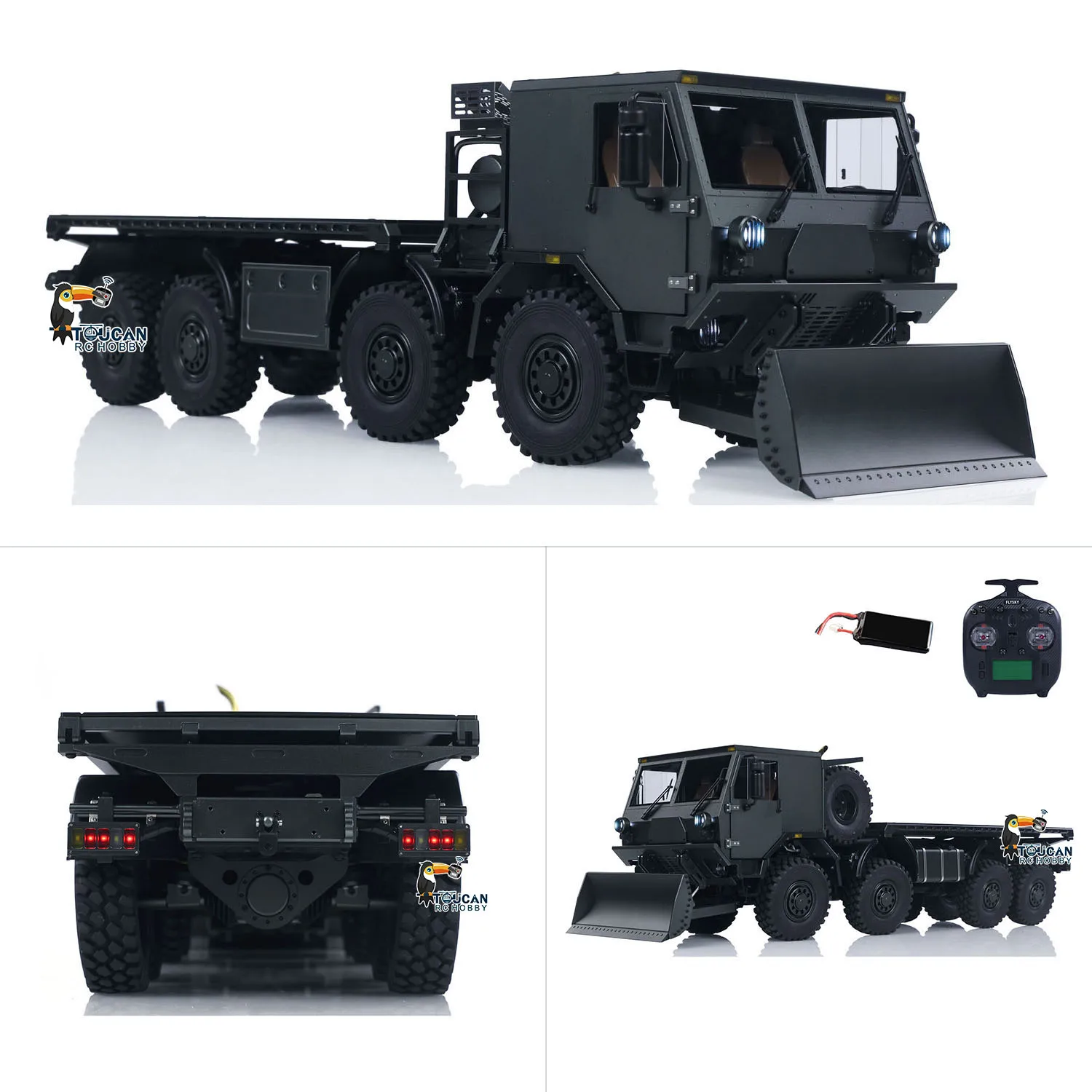 

8X8 RTR TOUCAN 1/18 Металлический радиоуправляемый военный грузовик-транспортер CAPO CUB3 с 2-скоростной коробкой передач, блокировкой осей, светом, звуком, дымогенератором и снегоотвалом