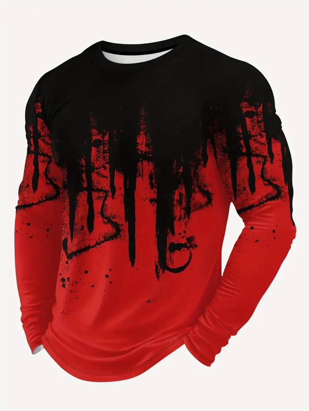 T-Shirt for Men Gradient Flame 3D Print Long Sleeve T Shirt Oversized Pullover Fashion Top Outdoor Lightweight Casual Men's Tops