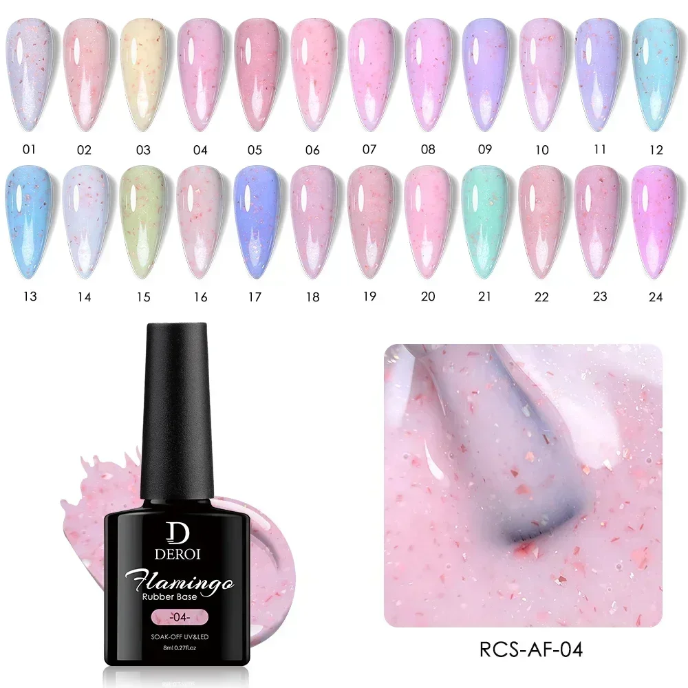 Deroi gomma colore Base Coat Glitter Clear Nude Pink vernice semipermanente Soak Off UV LED Nail Art accessori smalto Gel 8ml