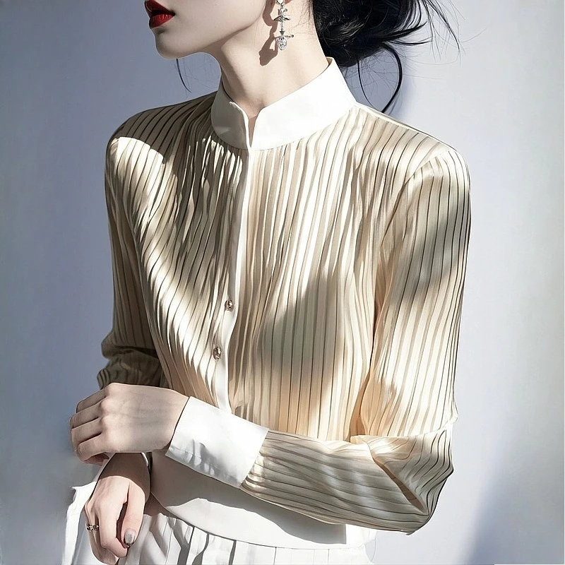 

Vintage Women's Blouses Striped Casual Shirts Fashion Loose Summer Korean Clothing Long Sleeved Chiffon Women Tops