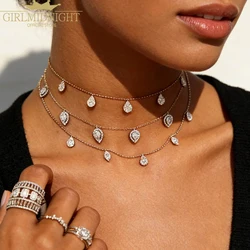 925 Sterling Silver Wedding Engagement Gift Sparking Tear Drop Charm Necklace Fashion Women Jewelry Cute Girl Shiny Cz Choker