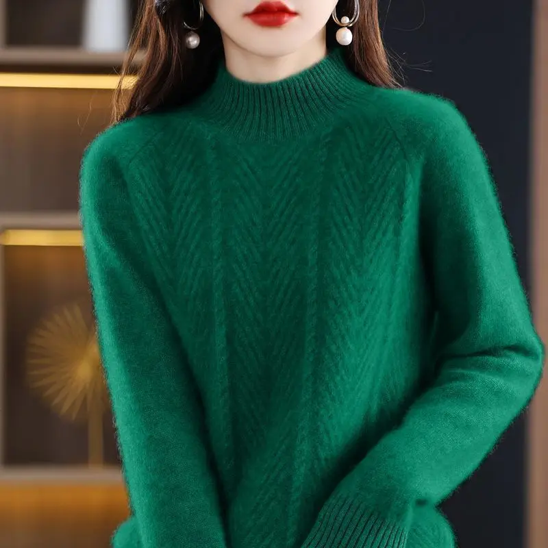 Cashmere sweater women pullover autumn and winter casual half high neck solid long sleeve knitted sweater pullover female top