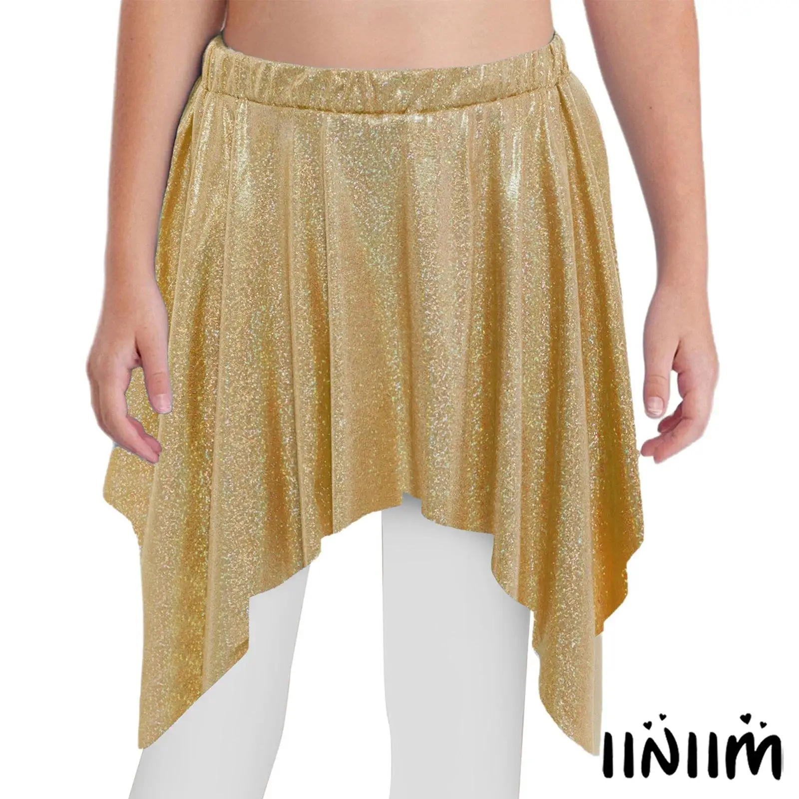 

Kids Girls Jazz Ballet Dance Skirt Shiny Metallic Mini Dots Irregular Ruffled Skirts for Cheerleading Hip-Hop Street Dance