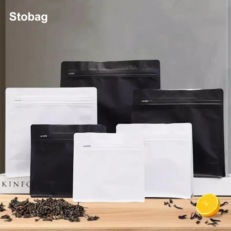 

StoBag 50pcs Black/White Coffee Beans Packaging Bag with Valve Aluminum Foil Sealed for Food Powder Tea Nuts Storage Pouches