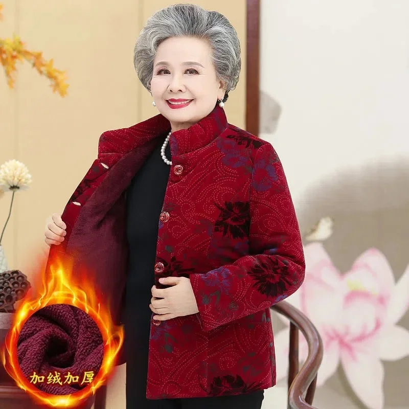 Winter Cotton-Padded Jacket Women's New Thick Velvet Warm Coat Middle Aged Mother Parkas Female Outerwear Women Basic Coats2025