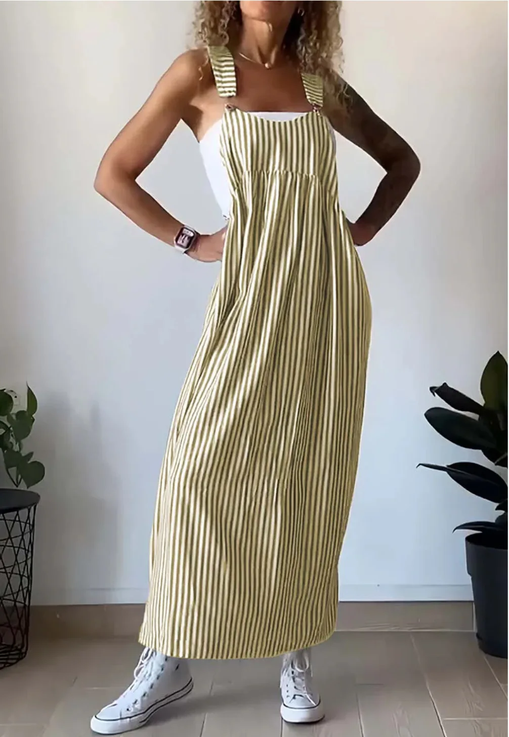 Fashion Stripe Printed Dress Loose Casual Boho Vacation Sleeveless Long Dresses Spring Summer New Commuter Women's Clothing