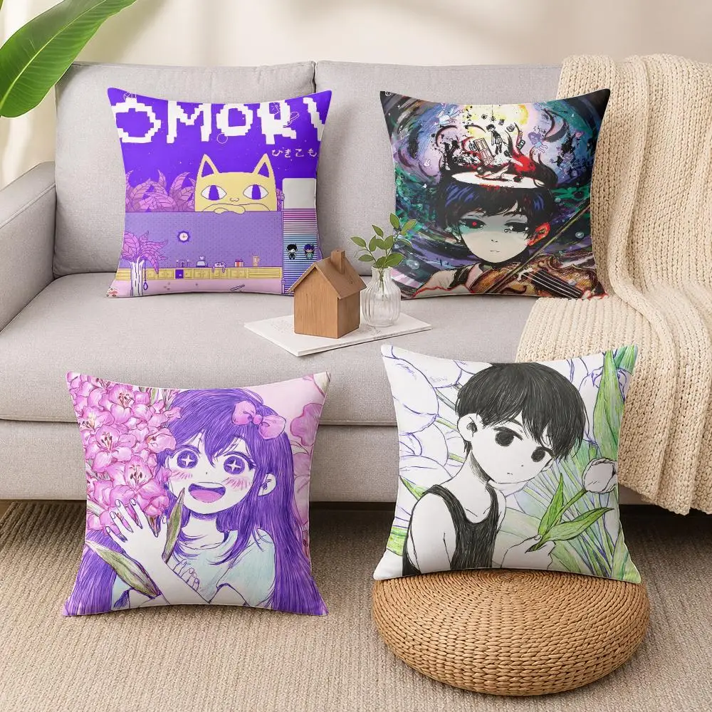 O-Omori Video Game Anime Cushion Cover Wrinkle-Resistant Short Plush Cushion Covers Breathable Machine-Washable