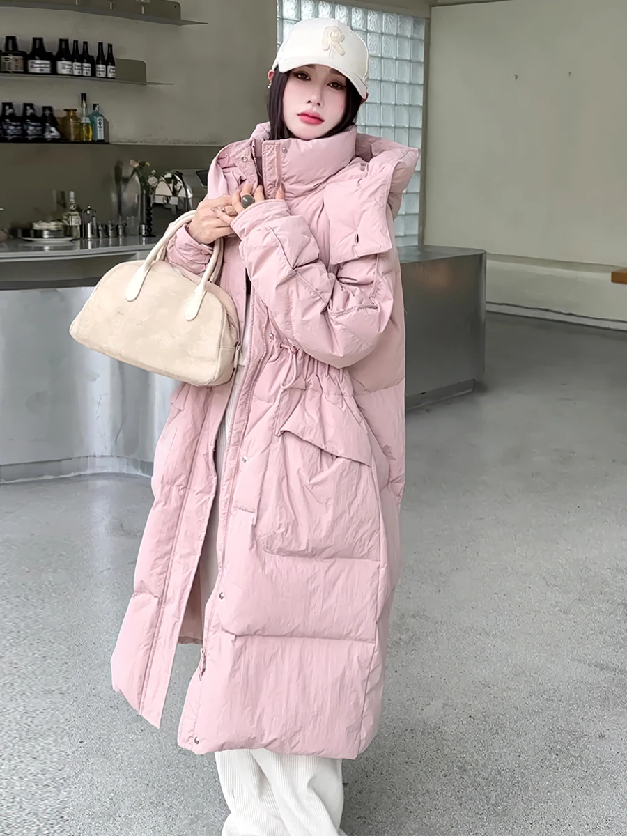 Cappotto Lungo Bianco Invernale 2025 alla Moda per Donna, Giacca Imbottita Antifreddo con Cappuccio, Capospalla Elegante e Caldo per il Pendolarismo