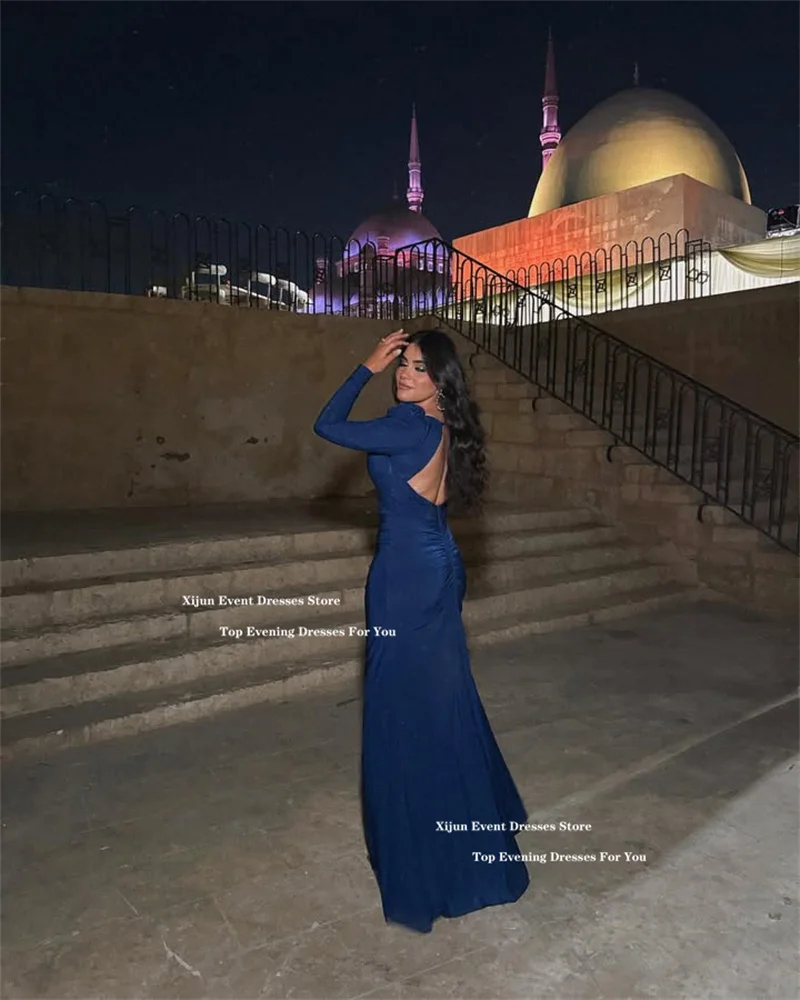 Xijun blu eleganti abiti da sera lunghi maniche lunghe abiti da ballo arabi sauditi divisi abiti da ballo per occasioni formali 2025 personalizzati