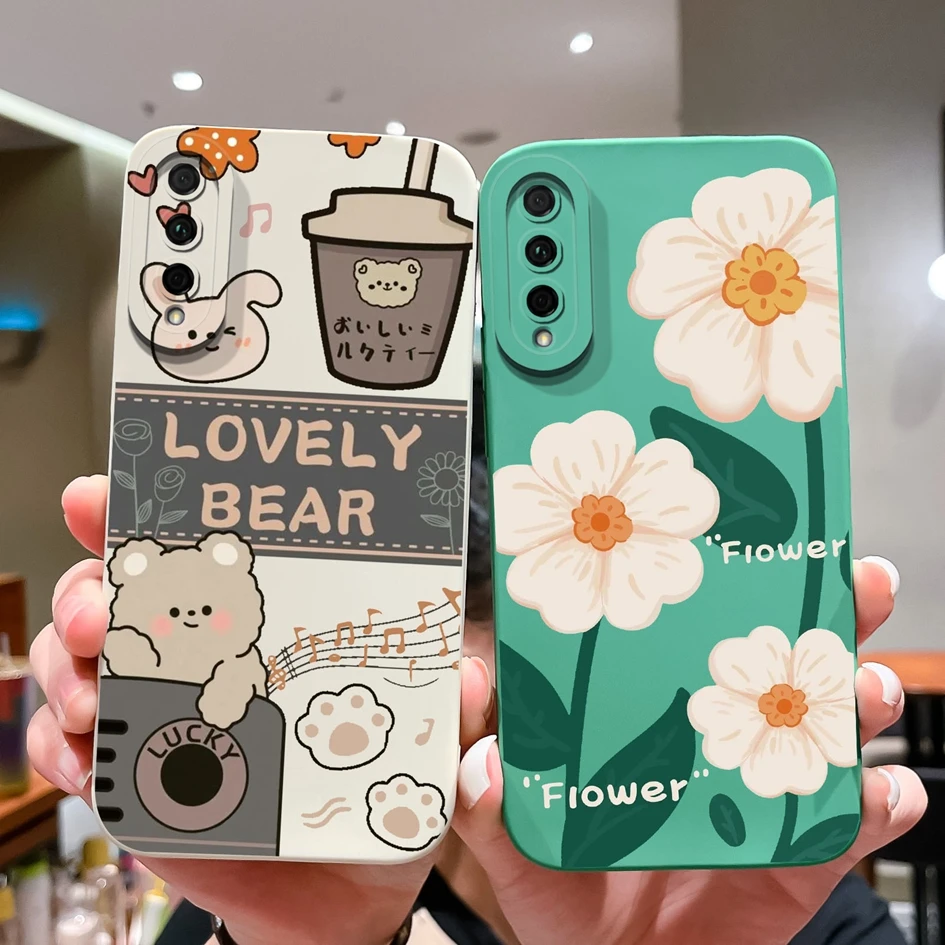 Phone Case For Huawei Y9s STK-L21 Back Cover Cute Bear Protective Liquid Soft Silicone TPU Matte Phone Bag For Huawei Y9 s Funda