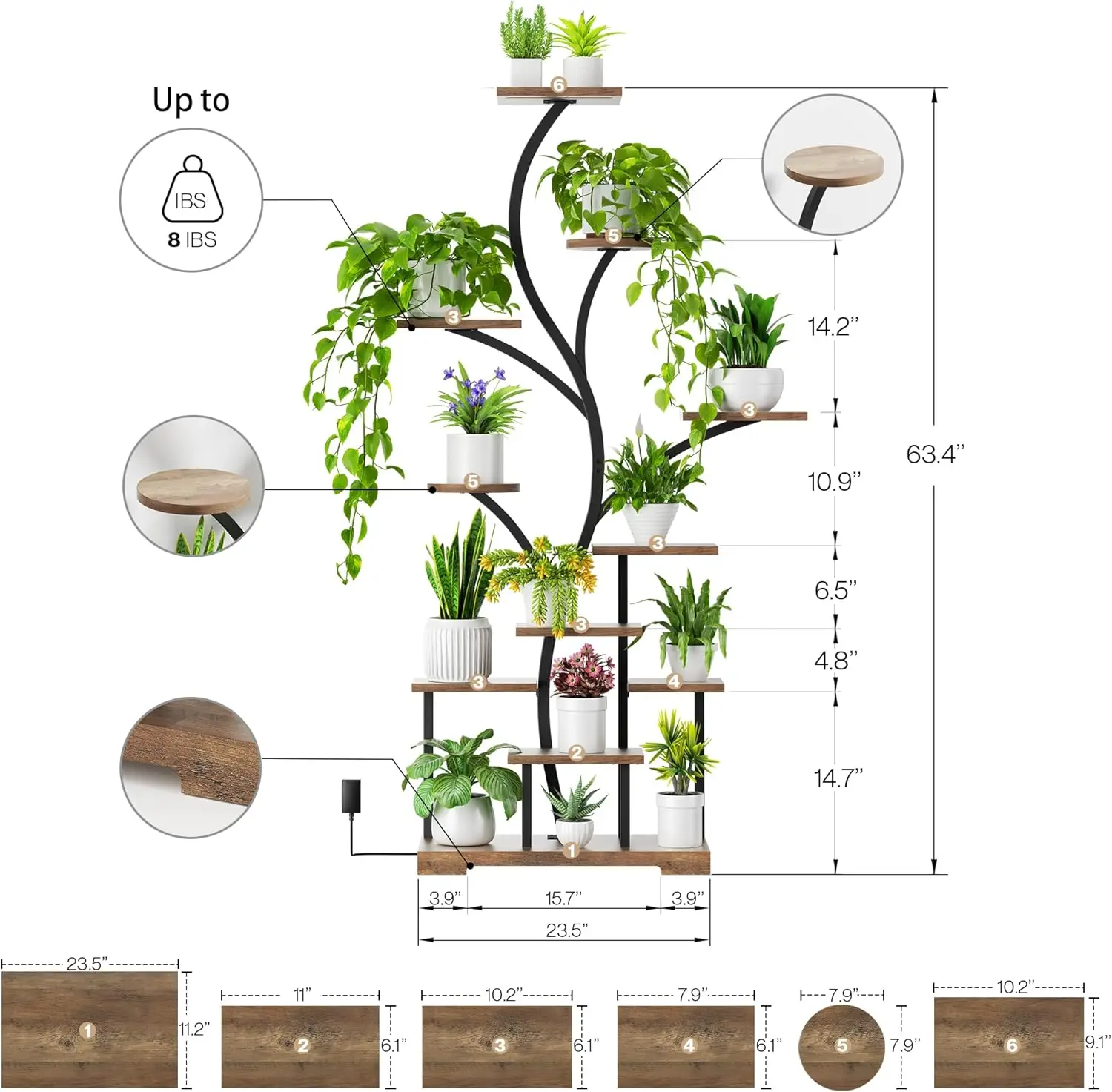 63 Inch 11-Tier Metal Plant Stand with LED Grow Lights, Tall Indoor Plant Shelf & Corner Flower Display Rack for Large Plants in