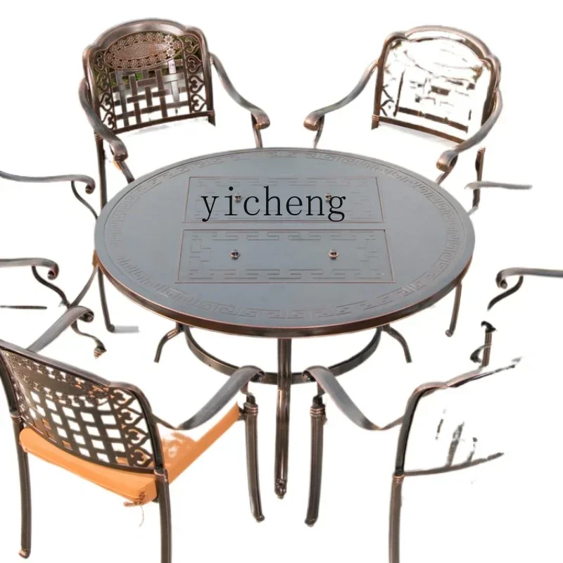 

outdoor table and chair courtyard outdoor leisure electric carbon dual-purpose barbecue grill combination cast aluminum