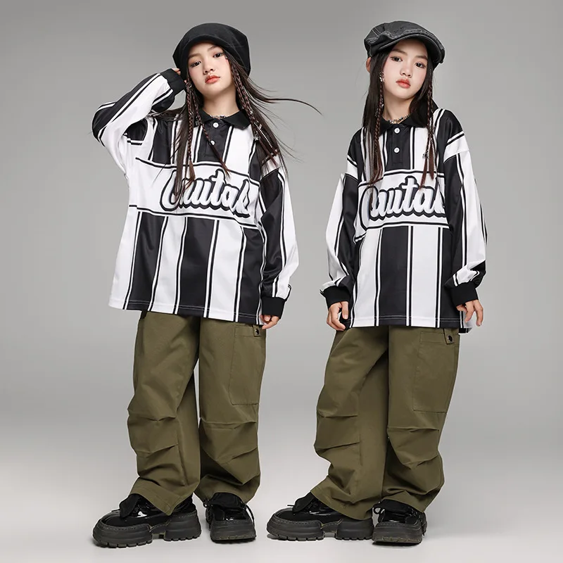 Boys Hip Hop Sweatshirt Street Dance Cargo Pants Girls Streetwear Polo Shirt Child Sport Clothes Sets Kids Jazz Football Uniform