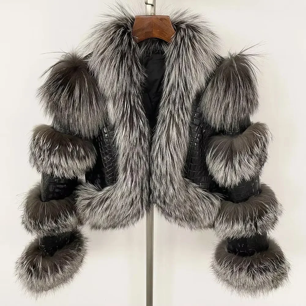 2025 femmes réel manteau de fourrure veste d'hiver en cuir véritable naturel raton laveur renard fourrure veste duvet de canard vêtements d'extérieur épais chaud Streetwear