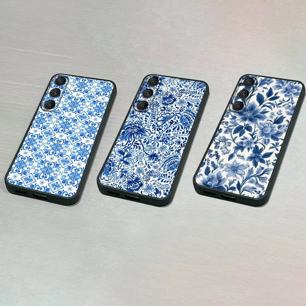 

B-Blue and White P-Porcelain Phone Case For Samsung S25,S24,S23,S22,S21,S20,S10,Ultra,Plus,Lite,FE,Soft Silicone Black Cover