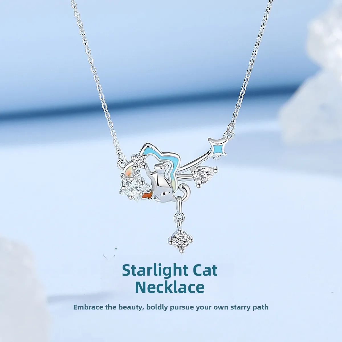 original-s925-sterling-silver-star-necklace-women's-elegant-enamel-star-pendant-collarbone-chain-jewelry-gift