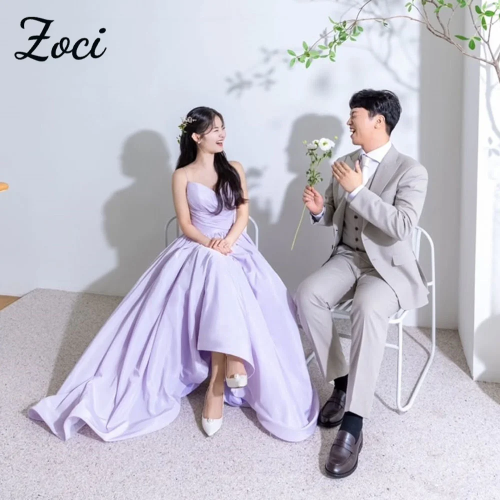 

Zoci Elegant Lilac Korea Wedding Dresses Spaghetti Strap Satin Wedding Photos Shoot Dress Customized A Line Bride Second Gown