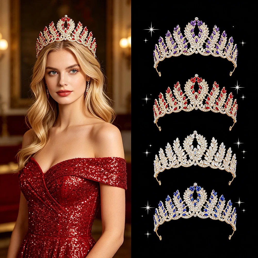 Fashion Baroque Bridal Tiara Sparkling Rhinestone Queen Crown, Elegant Royal Headpiece Wedding Pageant Competition Birthday