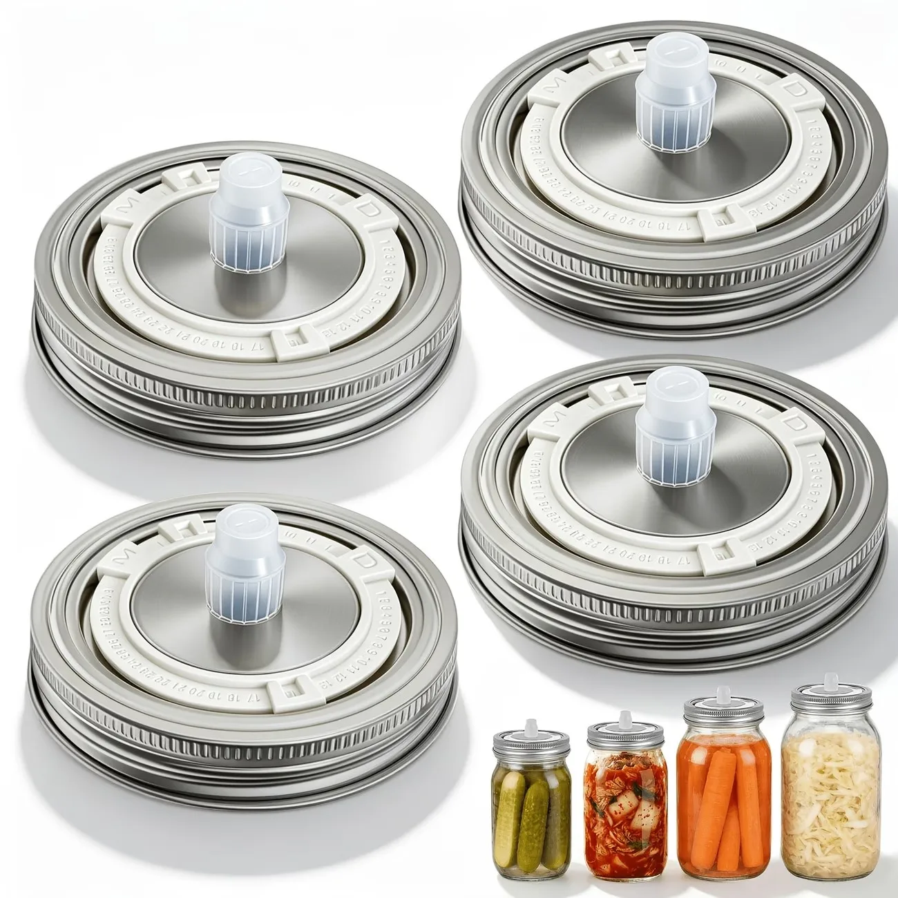 Stainless Steel Large Mason Jar Fermentation Lid, Comes with a Gas-Lock Fermentation Lid, Automatic Waterless Gas Lock and Date Tracker, Suitable for Sauerkraut, Pickles, Pickled Vegetables, and Yeast Tea - 86mm