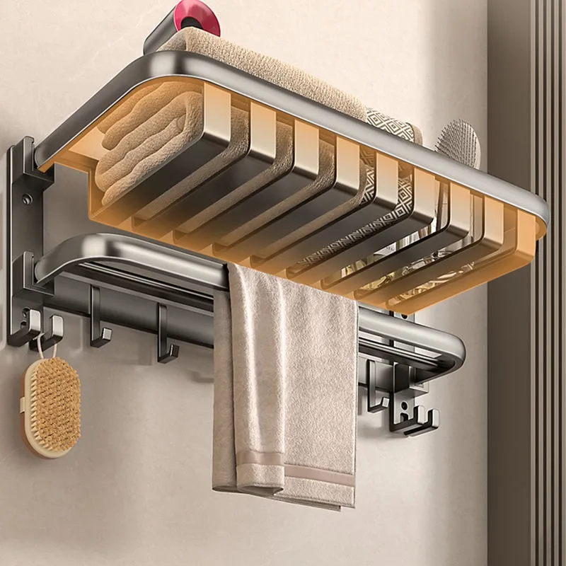 Hot Selling Hotel Wall-Mounted Aluminum Alloy Electric Warmer Towel Rack Set Folding Design Drying Towel Organizer for Bathroom