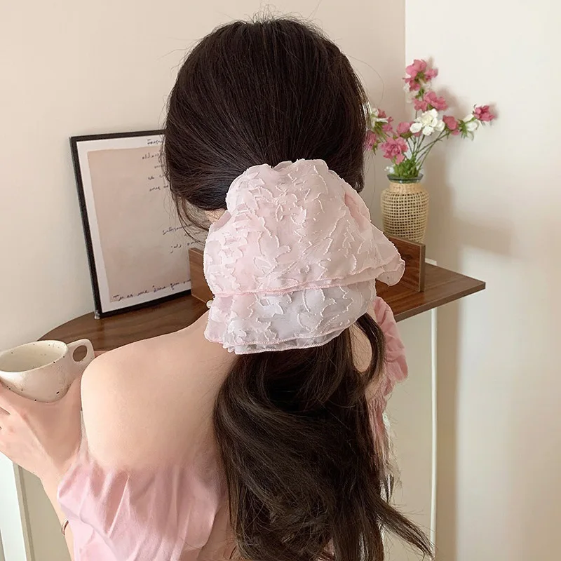 26 cm Spitze, plissiert, Dickdarm-Haarband, doppellagig, übergroß, Premium-Haarseil, Gummiband, Kopfschmuck – Detail 1